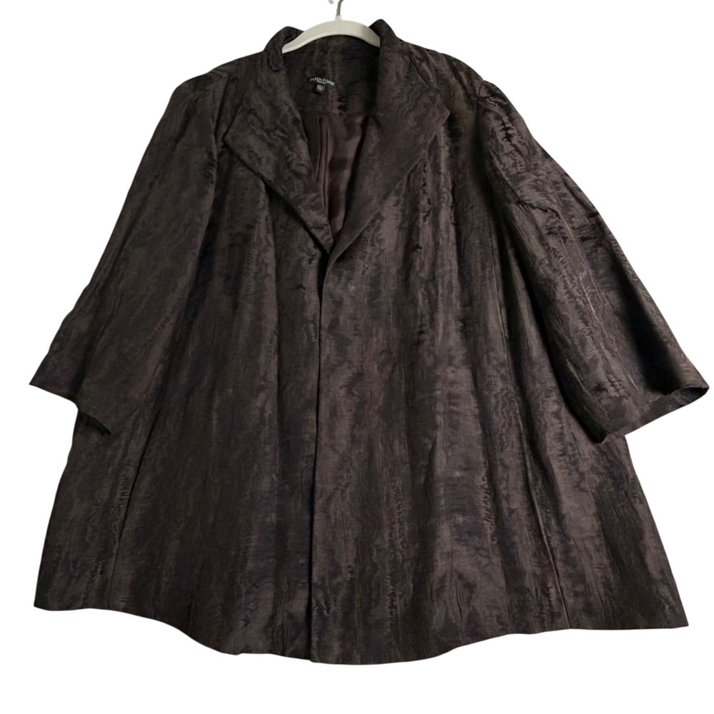 Eileen Fisher‎ Italian Fabric Silk Lined Jacquard Blazer Jacket Brown 1X Plus